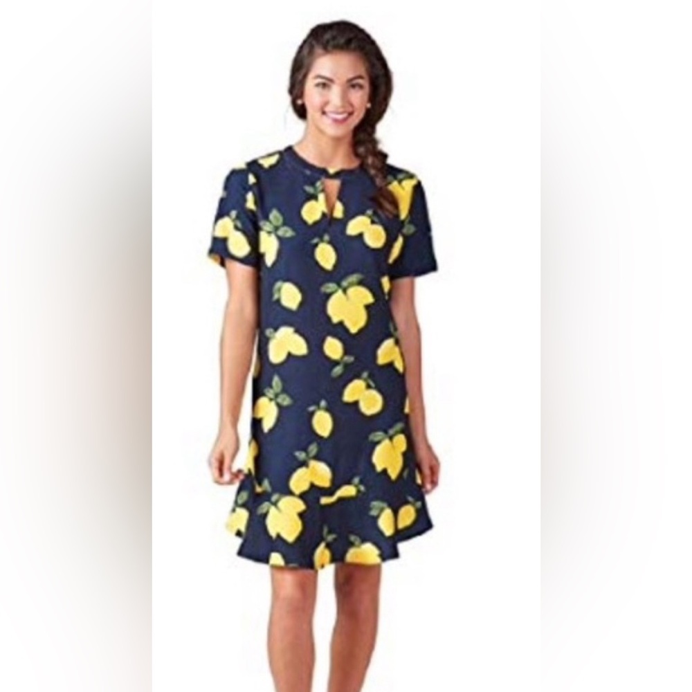 Mud Pie Lemon Print Dress Short Sleeve Garden Party BBQ Casual - Picture 1 of 5